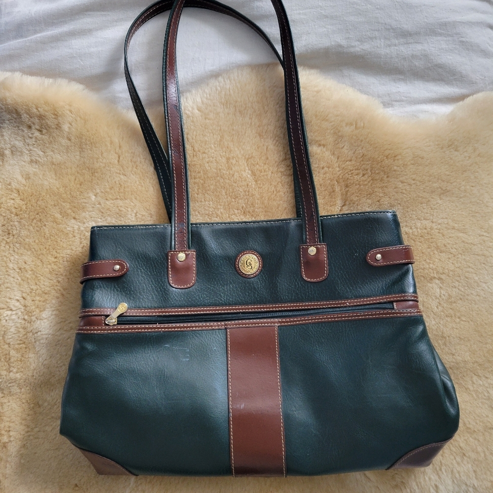 Vintage Chenson | Green/Brown Faux Leather Tote Bag
